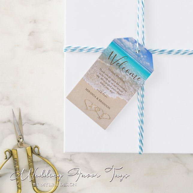 Blue Ocean Waves Tropical Beach Wedding Favour Tag (Creator Uploaded)