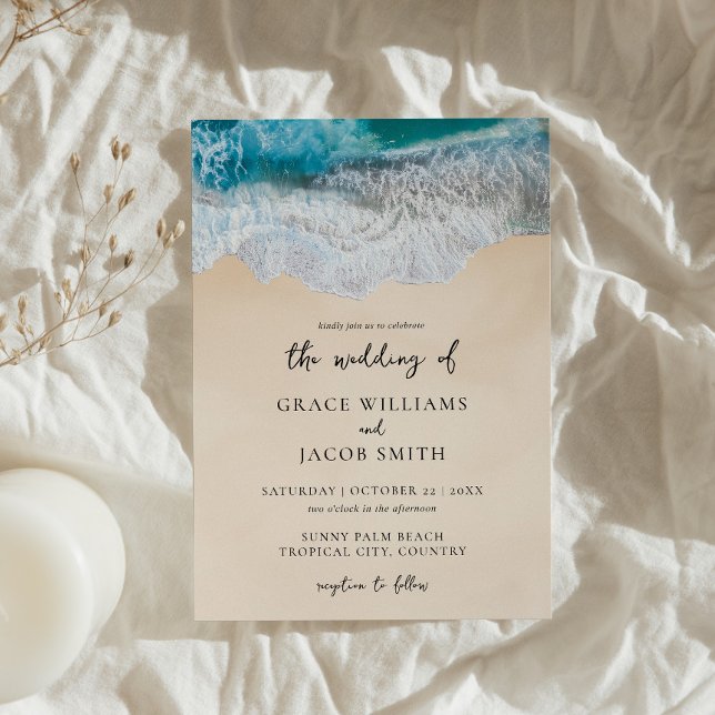 Blue Ocean Waves Tropical Beach Wedding Invitation (Creator Uploaded)