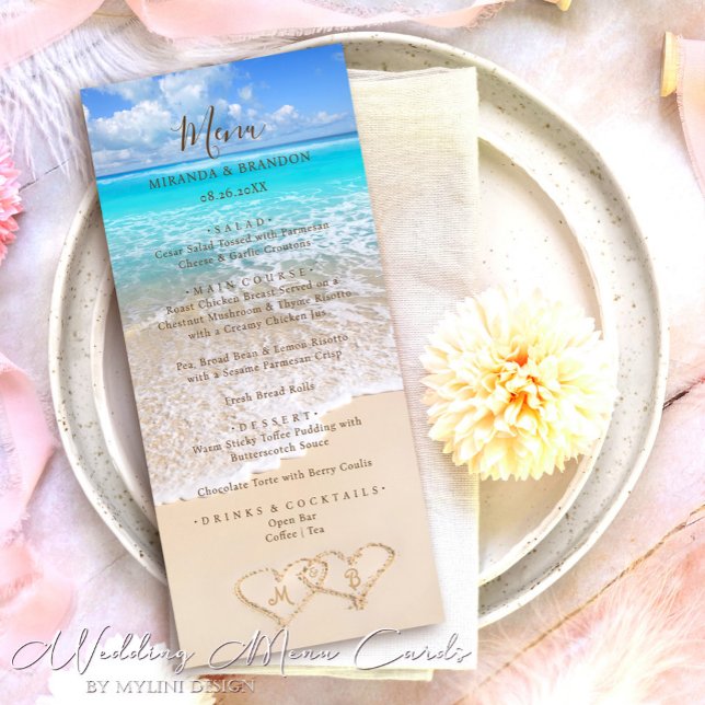 Blue Ocean Waves Tropical Beach Wedding Menu Card (Creator Uploaded)