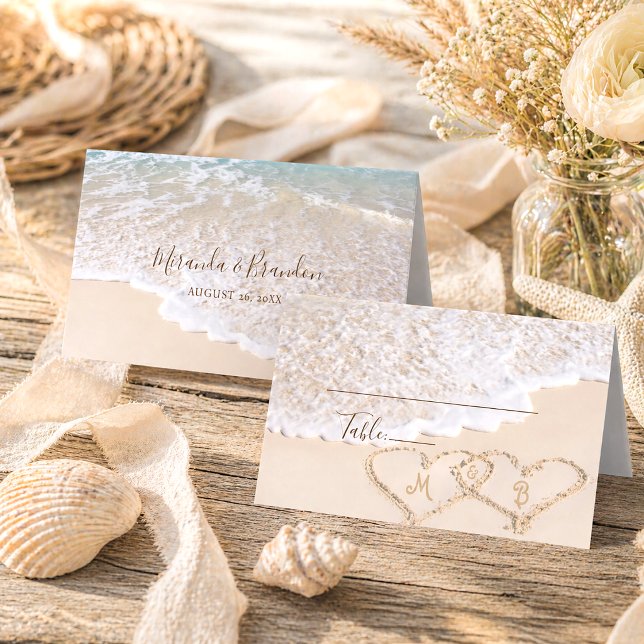 Blue Ocean Waves Tropical Beach Wedding Place Card (Creator Uploaded)