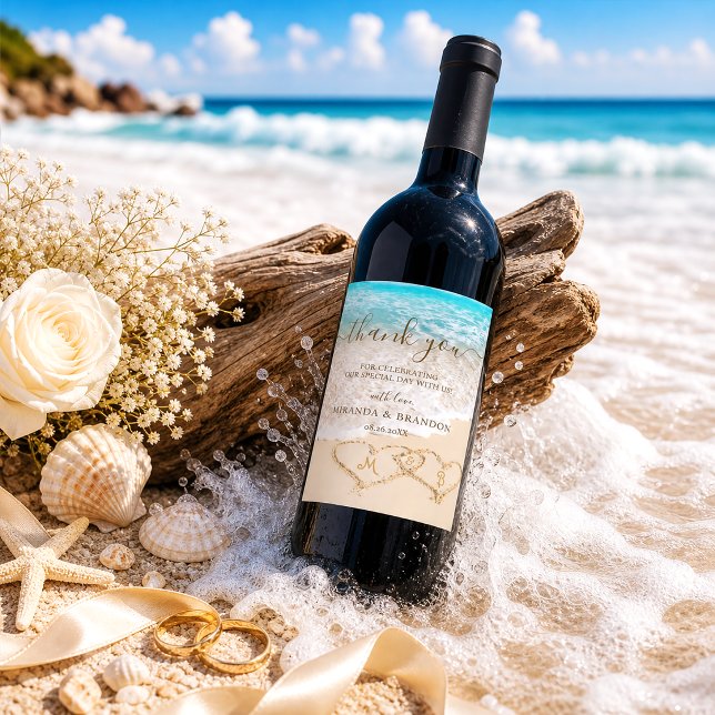 Blue Ocean Waves Tropical Beach Wedding Wine Label (Creator Uploaded)