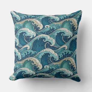Blue Ocean Waves Tropical Summer Design Pattern Cushion