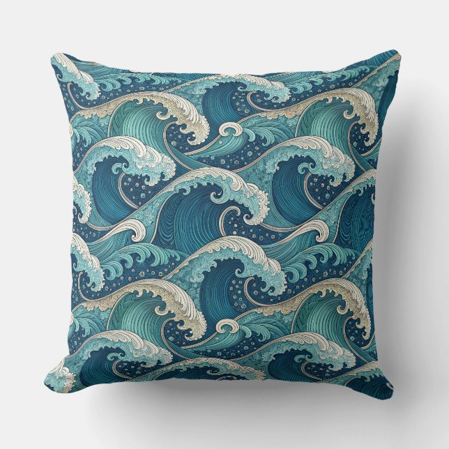 Blue Ocean Waves Tropical Summer Design Pattern Cushion (Front)