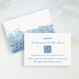 Blue Ocean Waves Wedding Online RSVP QR Code Enclosure Card