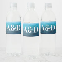 Blue Ocean Waves Wedding Water Bottle Labels