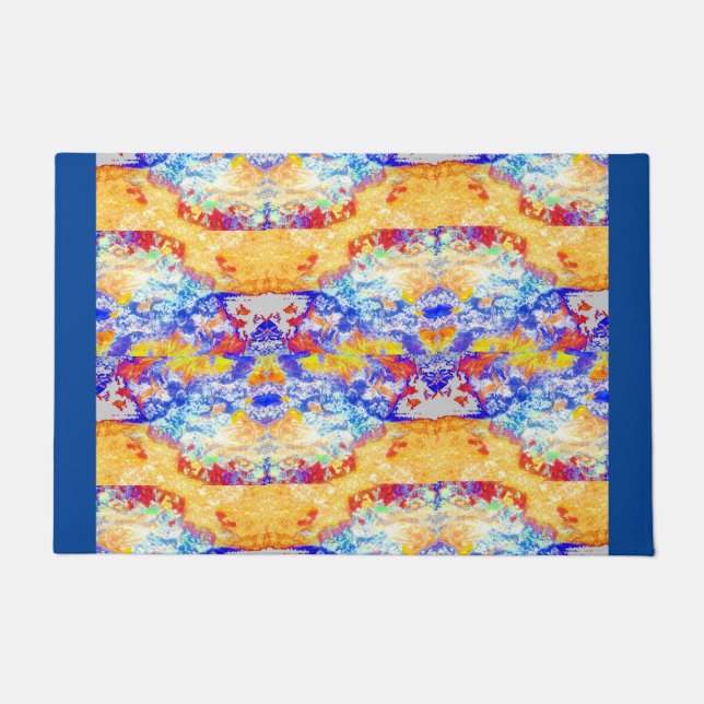Blue Ocean Waves Whimsical Marine Abstract Art Fun Doormat (Front)