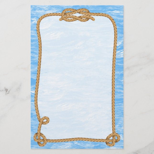Blue Ocean Waves With Nautical Rope Border Stationery (Front)