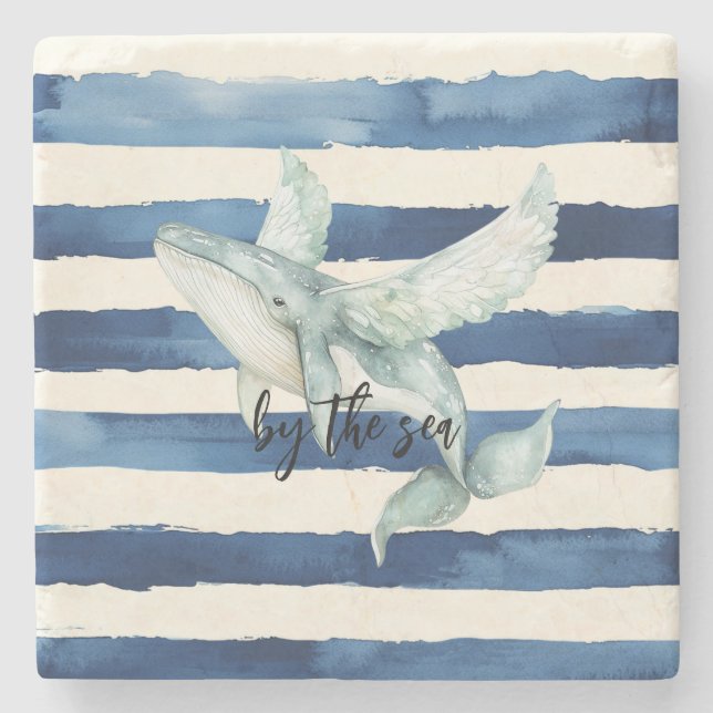 Blue Ocean Whale By the sea Stone Coaster (Front)