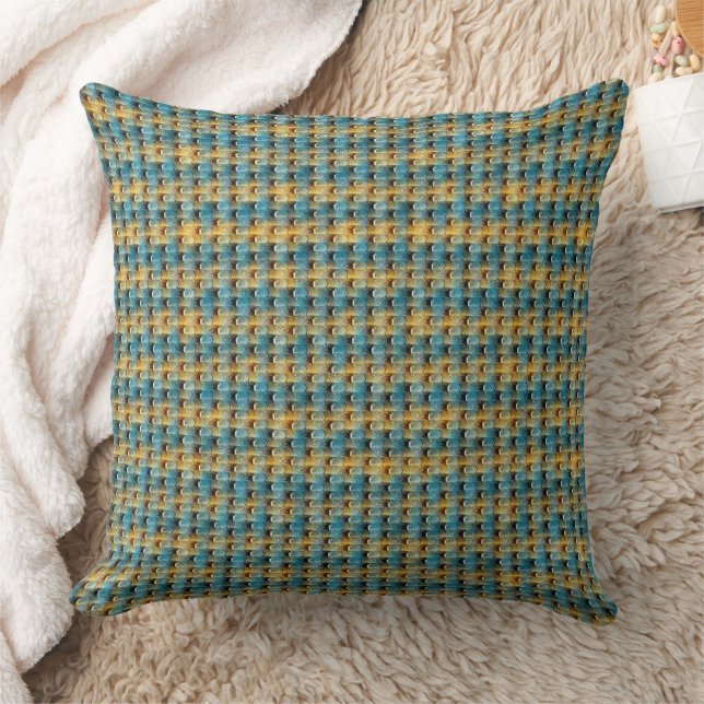 Blue & Ochre Abstract Pattern Design 1315 Cushion (Blanket)