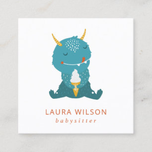 BLUE OCHRE CUTE SANDI LITTLE MOSTER ICECREAM NANNY SQUARE BUSINESS CARD