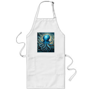 Blue Octopus Abstract Acrylic Art, Long Apron