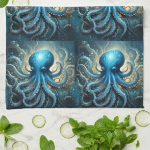 Blue Octopus Abstract Acrylic Art, Tea Towel