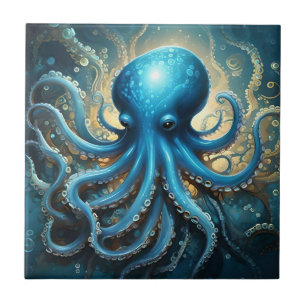 Blue Octopus Abstract Acrylic Art, Tile