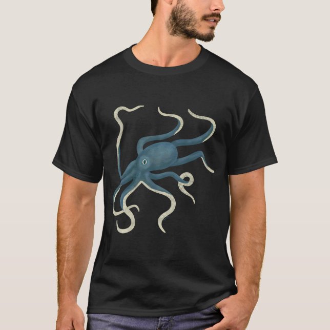 Blue Octopus Art Design T-Shirt (Front)