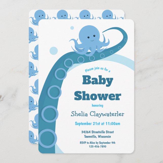 Blue Octopus | Baby Shower Invitation (Front/Back)