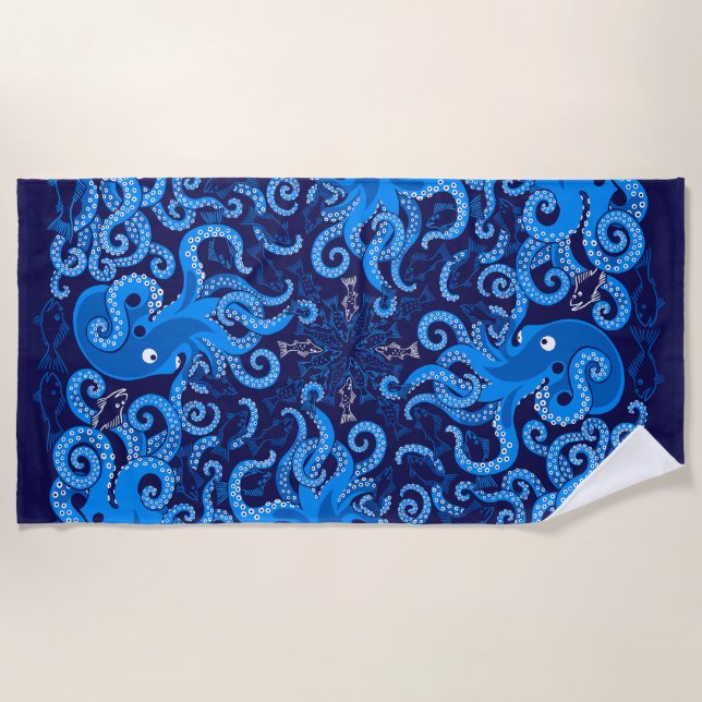 Blue octopus beach towel (Front)