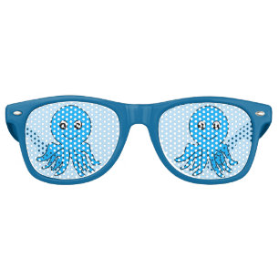 Blue Octopus Beach Vacation Retro Sunglasses