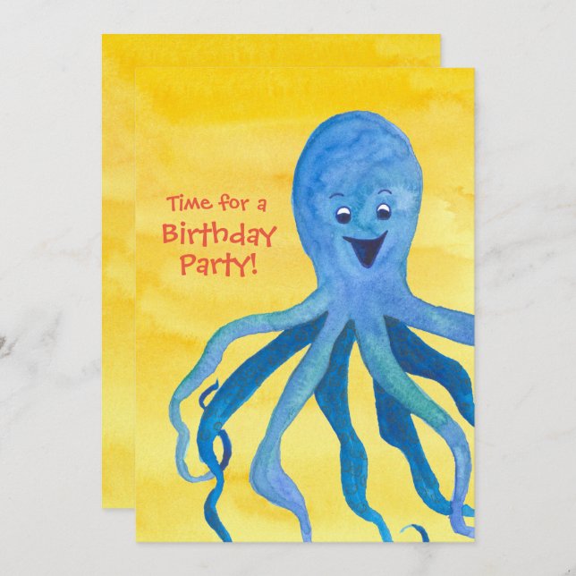 Blue Octopus Birthday Party Invitation (Front/Back)