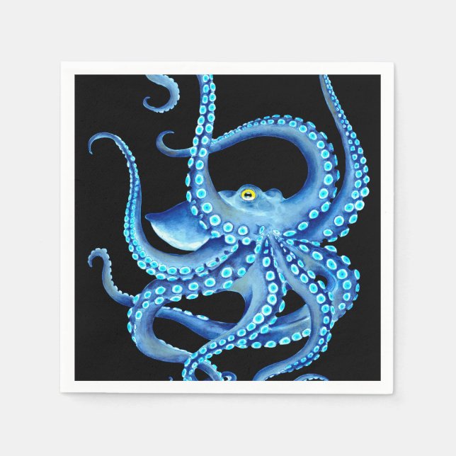Blue Octopus Black Napkin (Front)