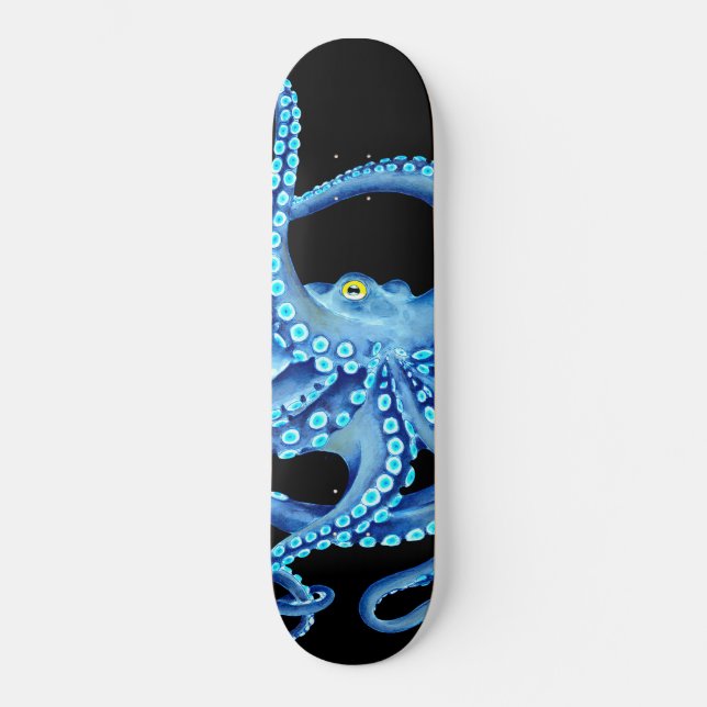 Blue Octopus Black Skateboard (Front)