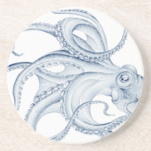 Blue Octopus Cephalopod Kraken Ink Coaster (Front)