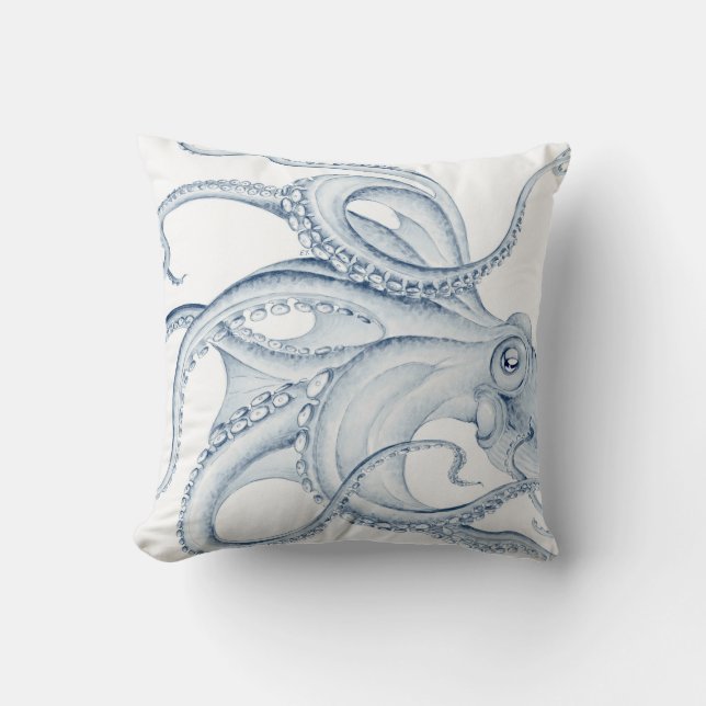 Blue Octopus Cephalopod Kraken Ink Cushion (Front)
