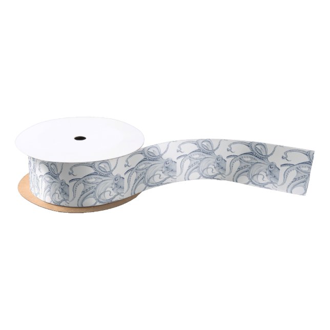 Blue Octopus Cephalopod Kraken Ink Satin Ribbon (Spool)