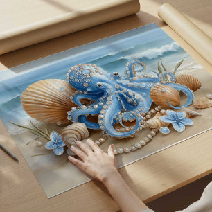 Blue Octopus Coastal Wall Art Print   Wall Poster