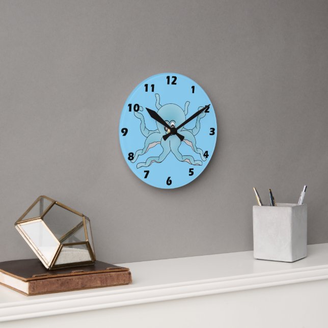 Blue Octopus Design Round Clock (Office)
