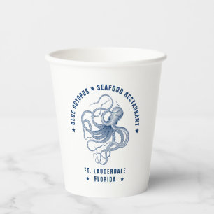 Blue Octopus Illustration Custom Text Paper Cups