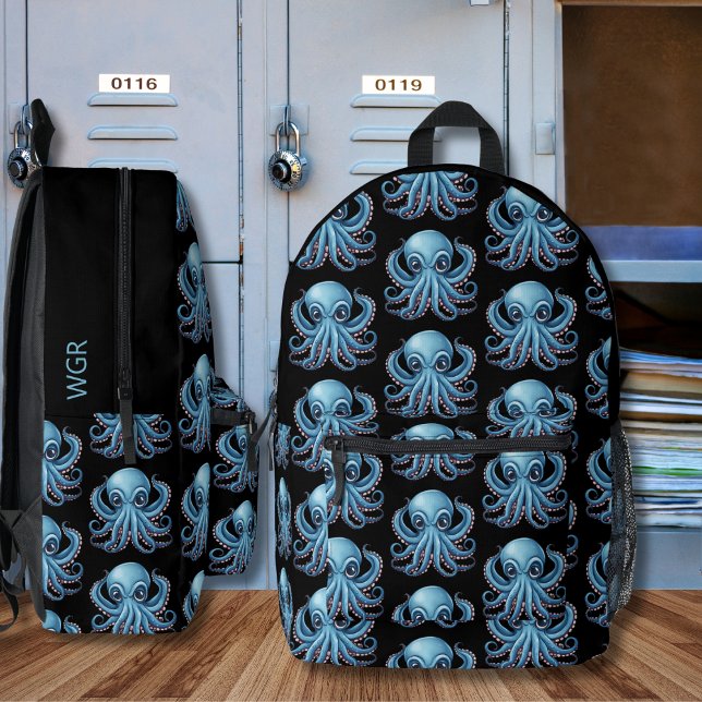 Blue Octopus Monogram  Printed Backpack (Creator Uploaded)