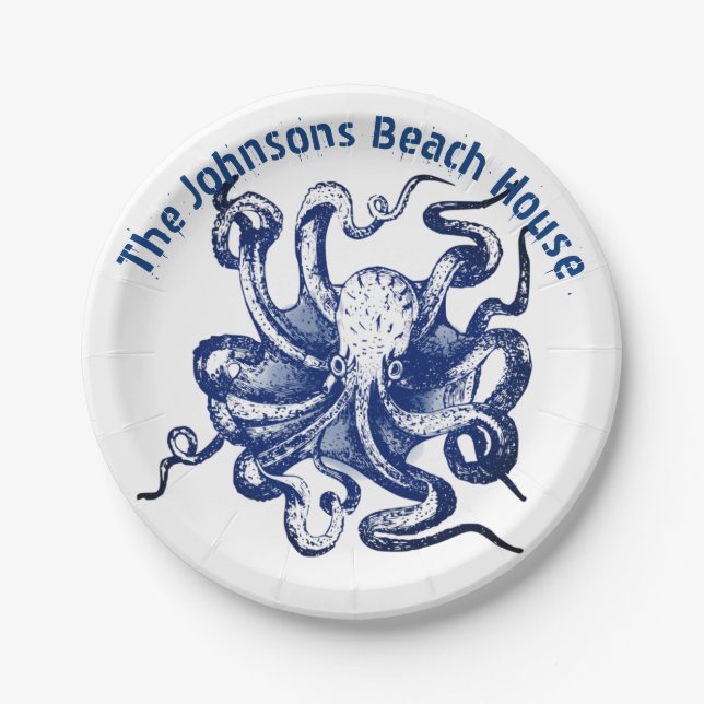 Blue Octopus Paper Plate (Front)