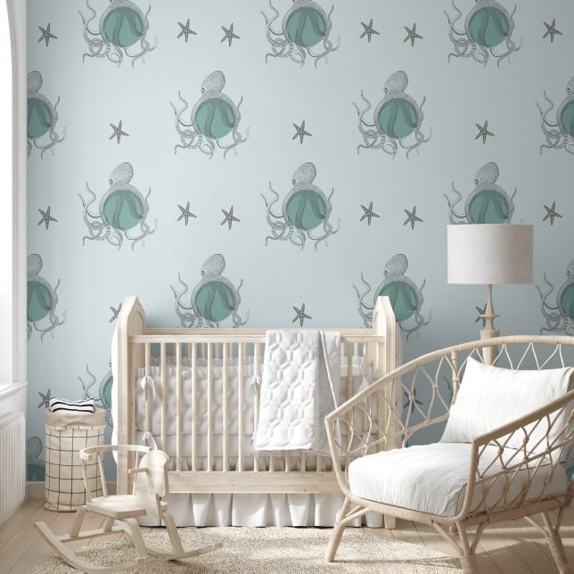 Blue Octopus Pattern Under the Sea Wallpaper (Kids)