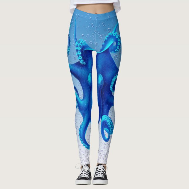 Blue Octopus Pop Leggings (Front)