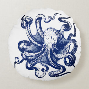 Blue Octopus Round Cushion