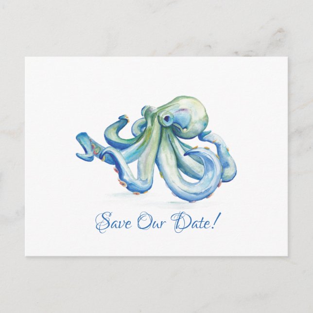 Blue Octopus Save The Date Postcard (Front)