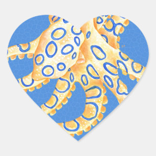 Blue Octopus Stained Glass Heart Sticker