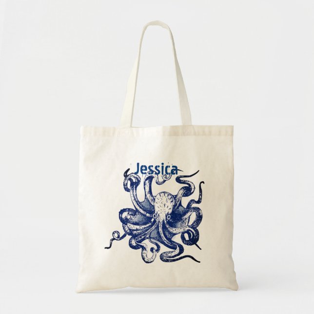 Blue Octopus Tote Bag (Front)
