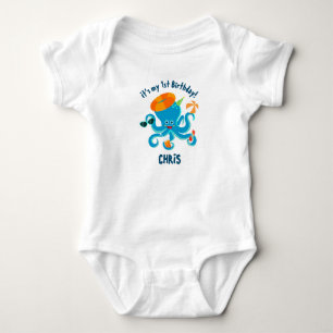 Blue Octopus Under the Sea Boy Birthday Party Baby Bodysuit