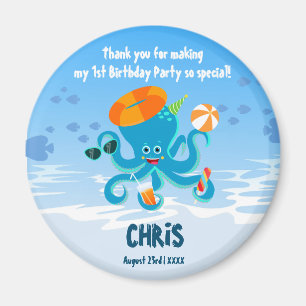 Blue Octopus Under the Sea Boy Birthday Party Magnet