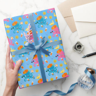  Blue Octopus Under the Sea Boy Birthday Party Wrapping Paper
