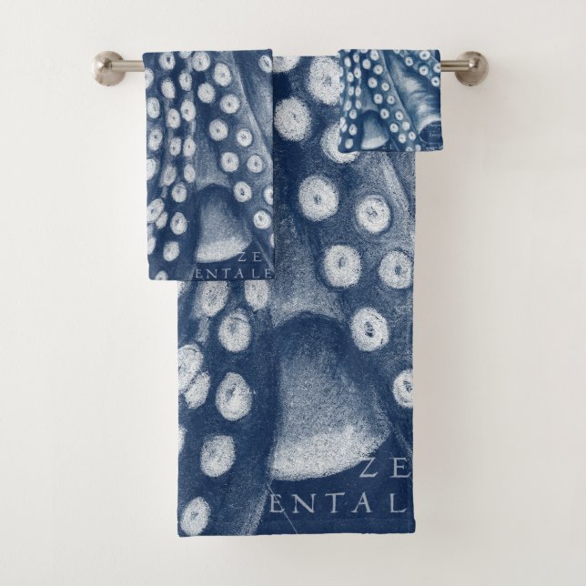 Blue Octopus Vintage Map Chic Bath Towel Set (Insitu)