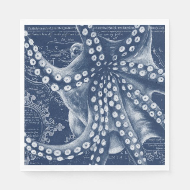 Blue Octopus Vintage Map Chic Napkin (Front)