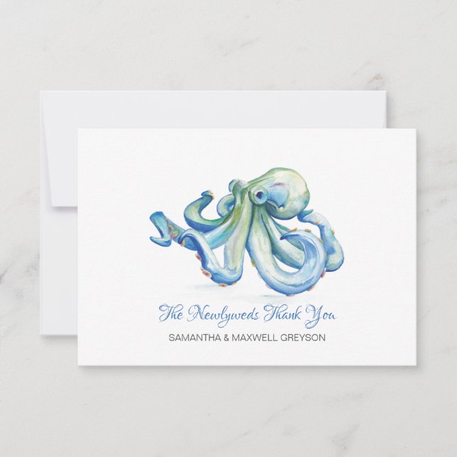 Blue Octopus Wedding Thank You Card (Front)