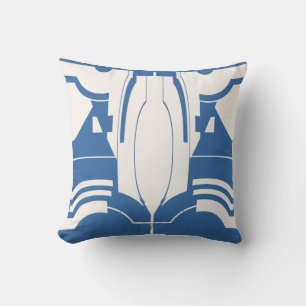 Blue Off-White Classical Mediterranean Mosaic Cushion