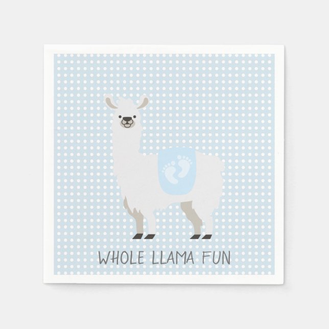 Blue & Off-White Gender Neutral Llama Baby Shower Napkin (Front)