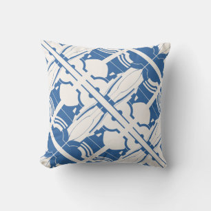 Blue Off-White Slanted Mediterranean Mosaic Motif Cushion