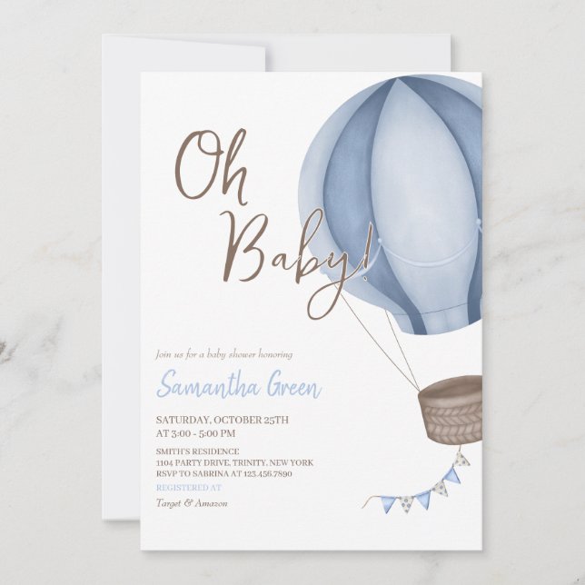 Blue Oh Baby Baby Shower Invitation (Front)