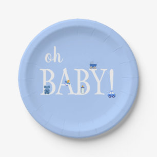 Blue Oh Baby Boy Baby Shower Custom Paper Plate