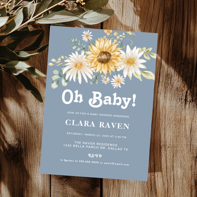 Blue Oh Baby Floral Baby Shower Invitation  (Creator Uploaded)